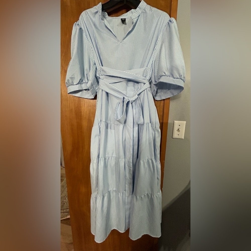 2X nwot SHEIN curve dress wrap around tie blue white stripe 16 18 plus size